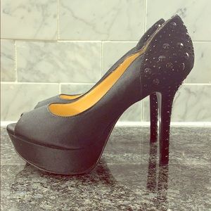Black Satin Gianni Bini Peep toe heels